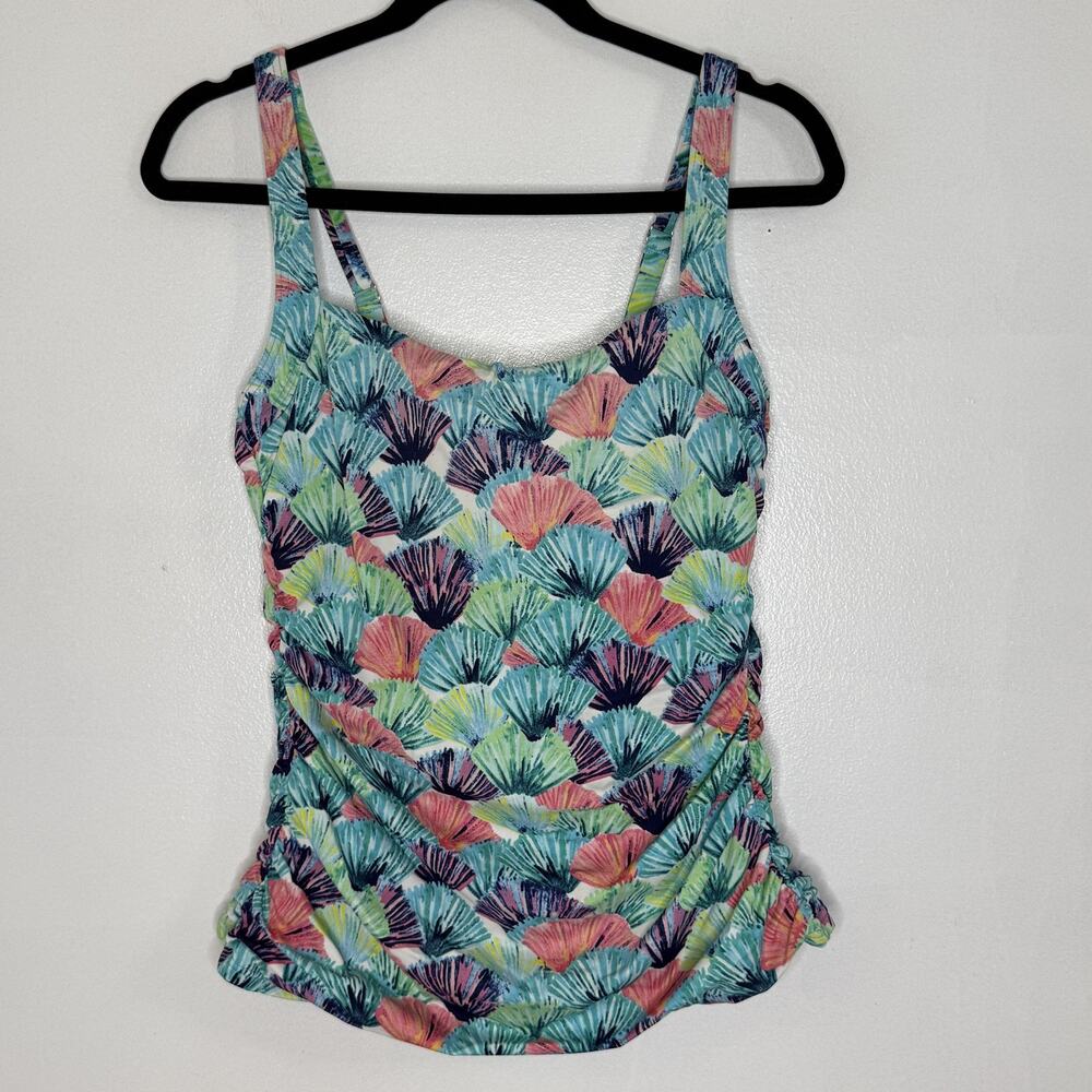 Talbots Tankini Swim Top Womens 10 Beach Summer Tropical Seashell Stretch